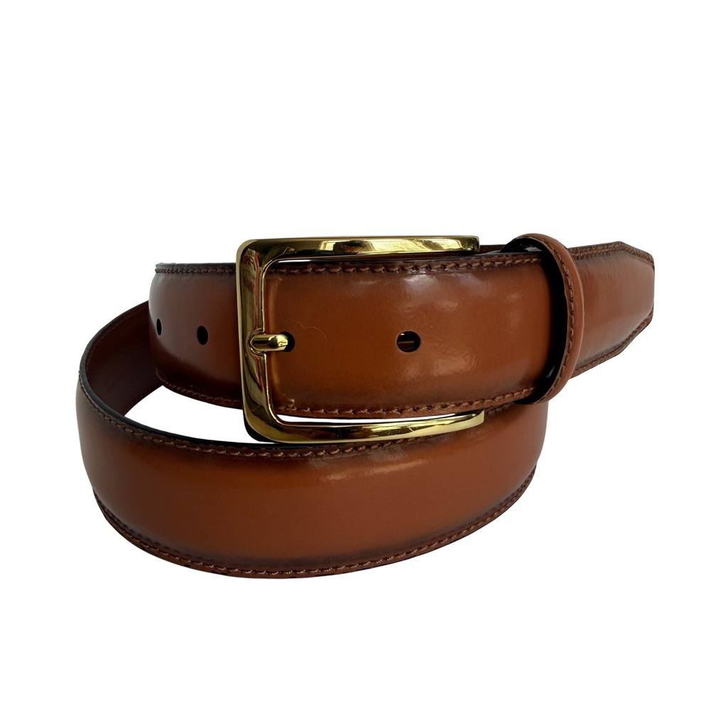 Johnston & Murphy Belt Mens 32 Shadow Edge Brown Leather Gold Buckle Minimalist